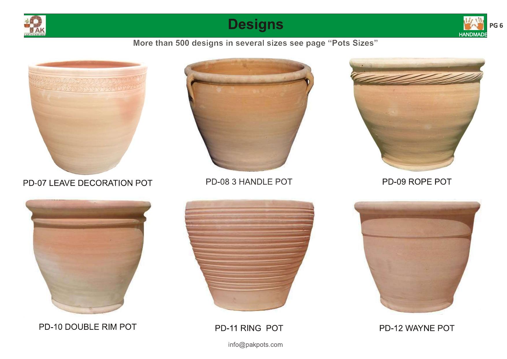 Pot designs PD-07 to PD-12
